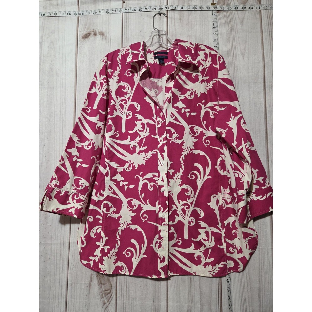 Westbound Shirt‎ Womens 18 Pink White Wrinkle Free Button Front Floral Print